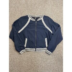 Free People Washed Black Crop Zip Up Jacket Women's Size L Knit Detail